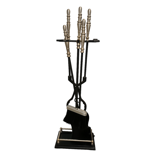 Κρεμανταλάς - Σετ 4 Εργαλείων Τζακιού  Μαύρο - Χρωμέ