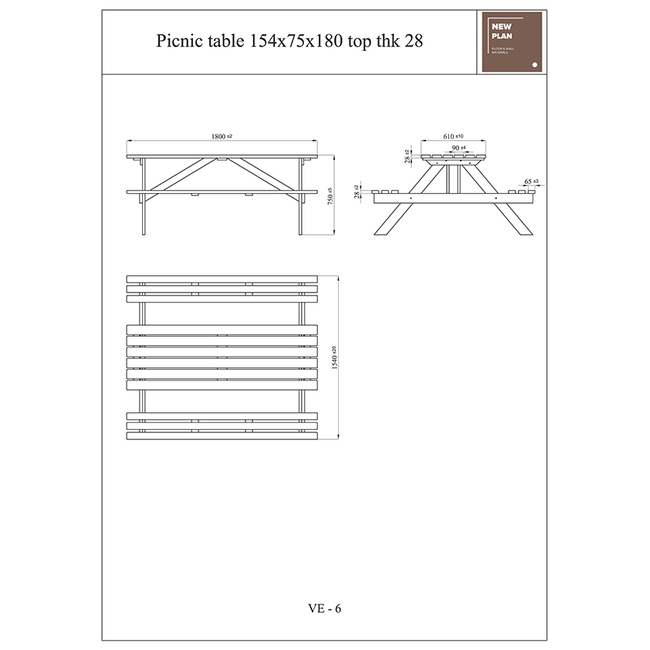 ΤΡΑΠΕΖΙ ΠΙΚΝΙΚ PIC180  Μ180xΠ154xΥ75cm NewPlan