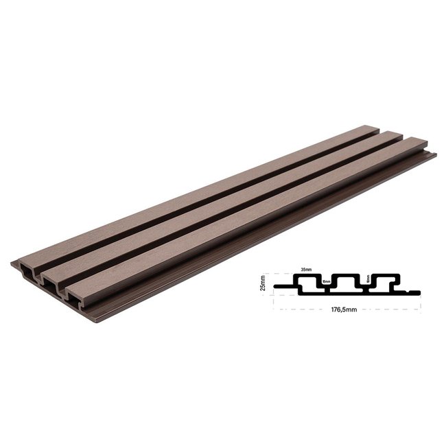 WPC PANEL ΜΕ 3D ΠΗΧΑΚΙΑ 25/176.5mm D.BROWN 8530 NewPlan