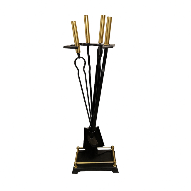 Κρεμανταλάς Σετ 4 Εργαλείων Τζακιού Μαύρο - Χρυσό