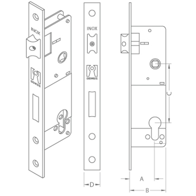 Κλειδαριά Γλωσσού Domus 91135XT 35mm INOX  Για Πόρτα Αλουμινίου