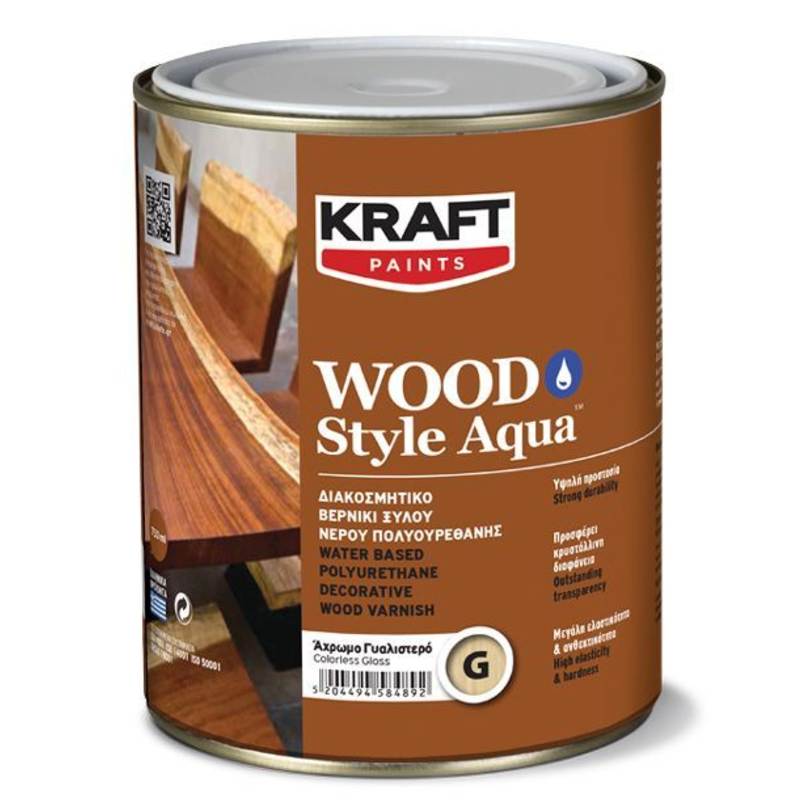 Διακοσμητικό Βερνίκι Wood Style Aqua - Kraft Paints "Άχρωμο Σατινέ" 0.75L