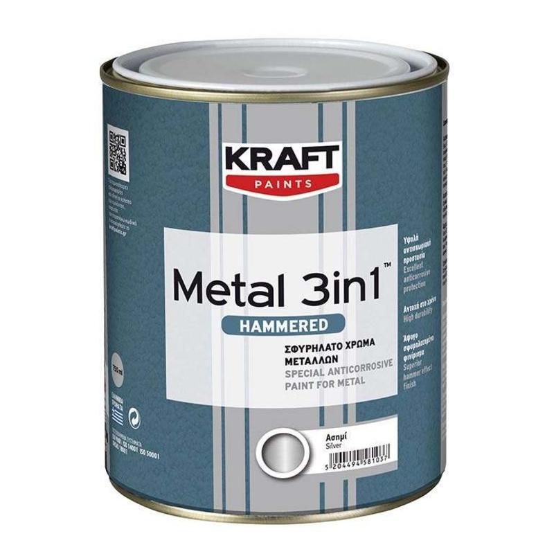 Σφυρήλατο Αντισκωριακό Χρώμα Metal 3IN1 Hammered - Kraft Paints "Μαύρο" 0.75L